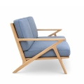 Z frame loveseat side angle view teak wood leather cushion