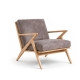 Amager Retro Lounge Chair natural teak Z frame blue fabric cushion side view
