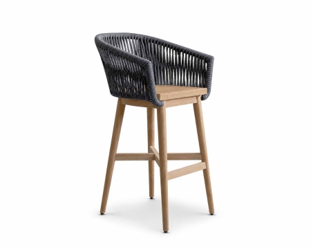 Mamoratta Bar Chair charcoal rope wood frame front angle view