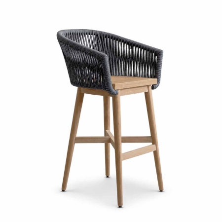 Mamoratta Bar Chair charcoal rope wood frame front angle view