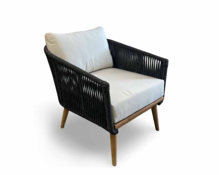 Mamoratta Lounge Chair charcoal rope white cushion front angle view