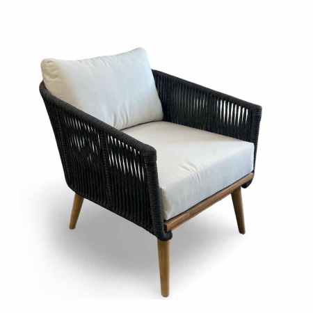 Mamoratta Lounge Chair charcoal rope white cushion front angle view