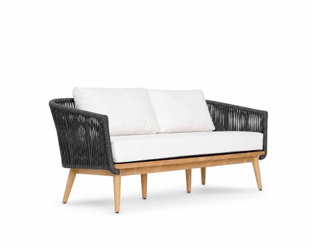 Mamoratta Love Seat charcoal rope white cushion front angle view