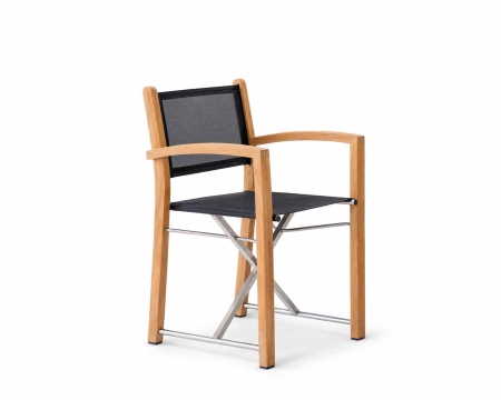Newport Yacht Chair teak frame black sling seat front angle view