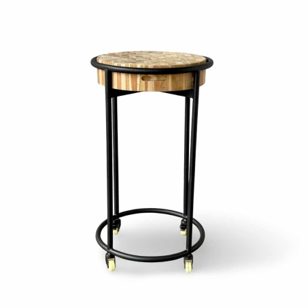 Wellington Butcher Block Round Teak Side Table