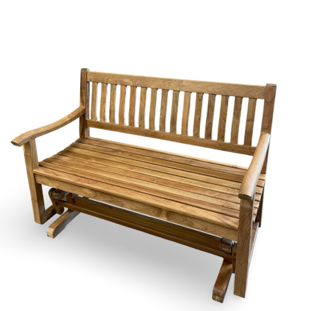 Halifax Glider 4 teak porch glider straight front view