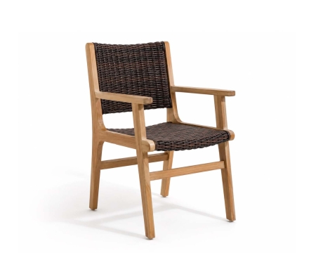 Luxury patio dining arm chair with weather-resistant Rustic Cocoa weave