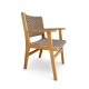 Solid teak armrest dining arm chair side profile view