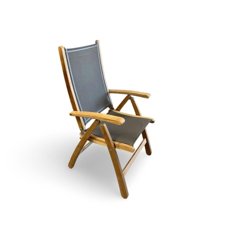 Newport recliner teak frame sling seat angle view