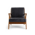 Amager Retro Lounge Chair dark walnut Z frame black leather cushion front angle