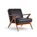 Amager Retro Lounge Chair natural teak Z frame blue fabric cushion side view