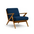 Amager Retro Lounge Chair natural teak Z frame blue fabric cushion side view
