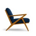 Amager Retro Lounge Chair natural teak Z frame grey leather cushion front angle