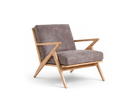 Amager Retro Lounge Chair natural teak Z frame blue fabric cushion side view