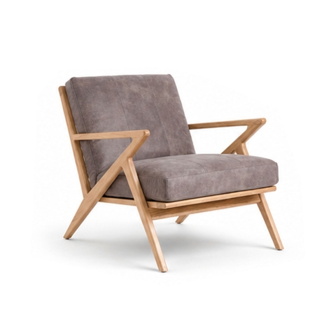 Amager Retro Lounge Chair natural teak Z frame blue fabric cushion side view