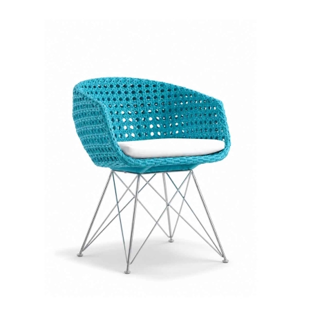 Amalfi dining chair turquoise woven shell with white cushion