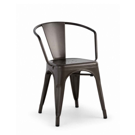 Antibes stacking steel arm chair gun metal finish