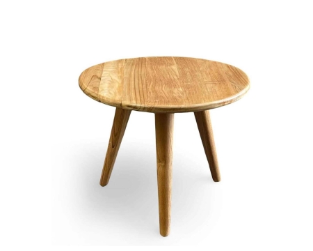 Copenhagen Side Table 62 round solid teak top tapered legs front view