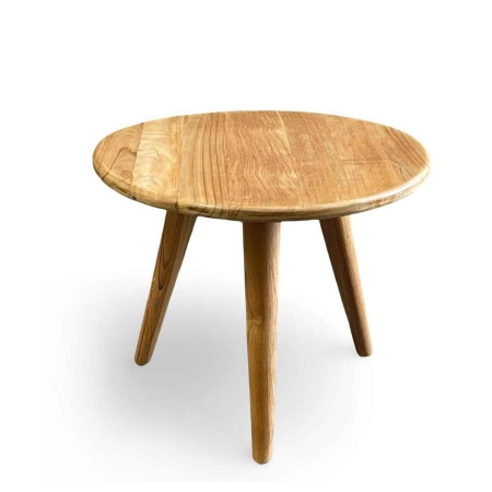 Copenhagen Side Table 62 round solid teak top tapered legs front view