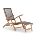 New Port Deck Chair solid teak folding frame charcoal mesh reclined footrest