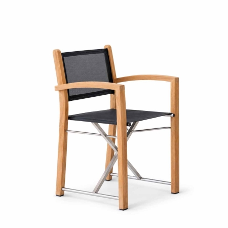 Newport Yacht Chair teak frame black sling seat front angle view