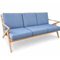 Amager Retro 3 Seater blue fabric solid teak Z frame sofa front view
