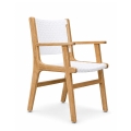 Teak arm chair side angle view Standard weave seat back