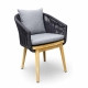 Mamoratta Dining Chair solid teak seat charcoal rope barrel back front view