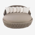 Sorrento Daybed three quarter angle view taupe woven backrest cream pillows