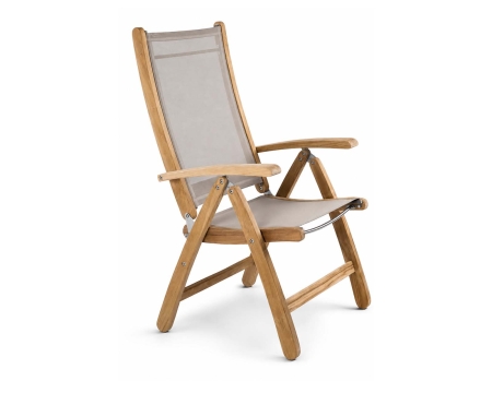 Newport Recliner teak frame sling seat front angle view