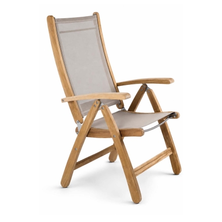 Newport Recliner teak frame sling seat front angle view