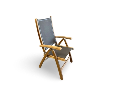 Newport recliner teak frame sling seat angle view